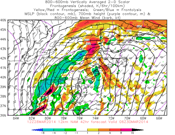 12z NAM showing 600mb-800mb frontogenesis Saturday night