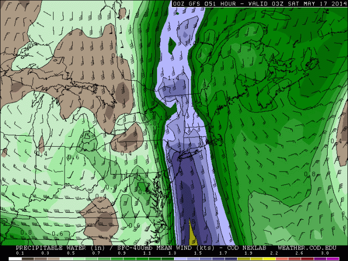 The 0z GFS tonight showing preciptable water values over 1.5" over the tri-state area Friday night