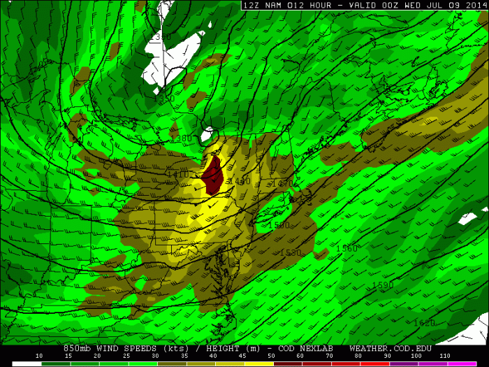 12z NAM showing 40-60kt 850mb jet