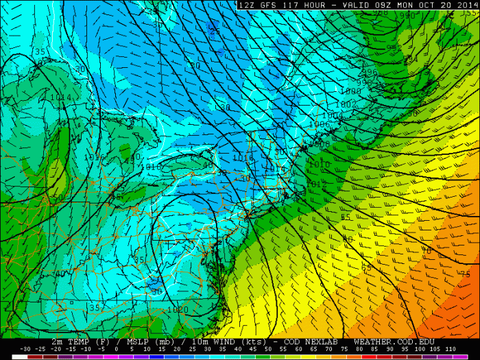 12z GFS showing temperatures in the 30s over the tri-state area Sunday night. 
