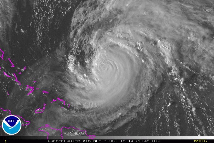 Visible image late this afternoon of Hurricane Gonzalo