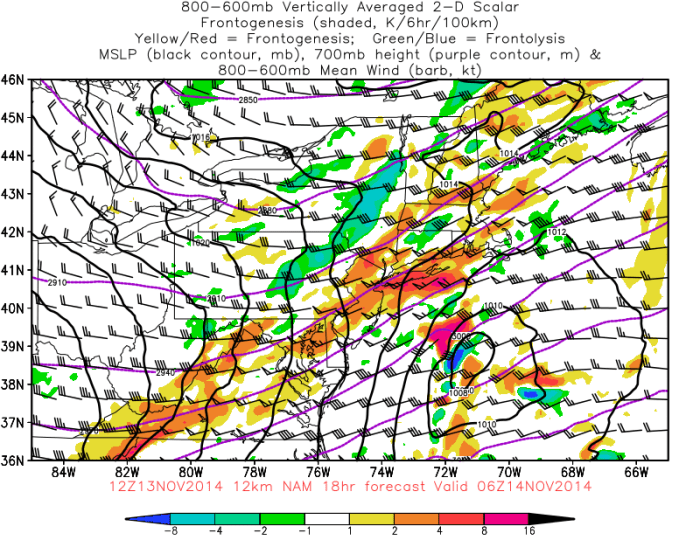 12z NAM showing moderate frontogenesis over the Tri-State area from 600mb to 800mb 
