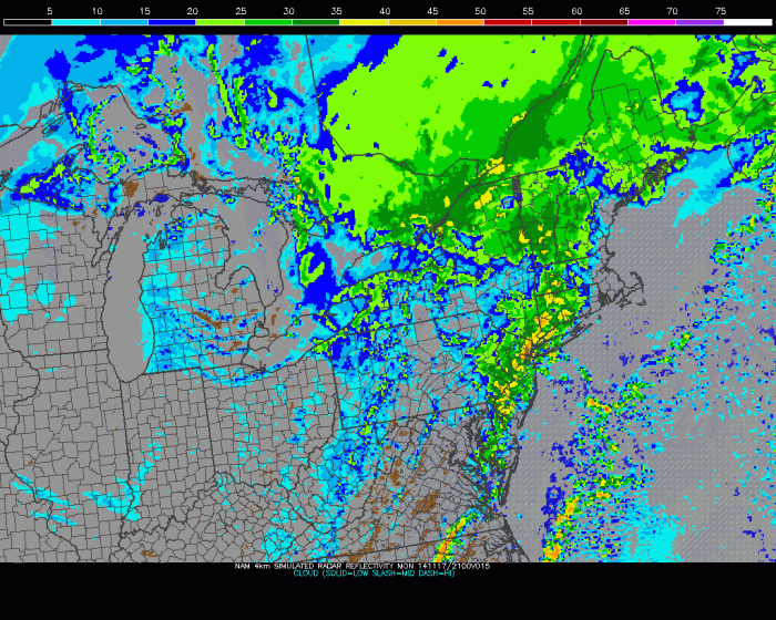 6z 4km WRF showing convection with heavy rainfall in the NYC Metro this evening