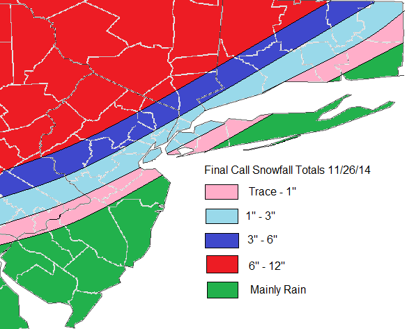 Final Call Snowfall map issued at 7am.