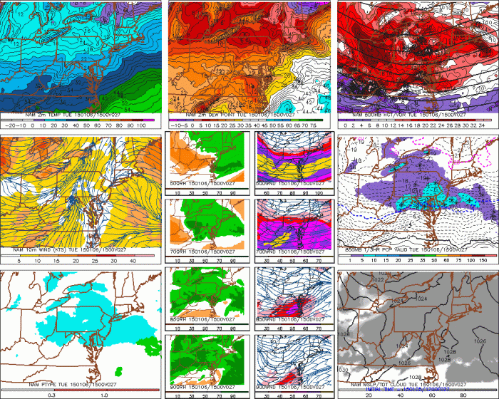 The 12z NAM showing light snow with weakening clipper system on Tuesday