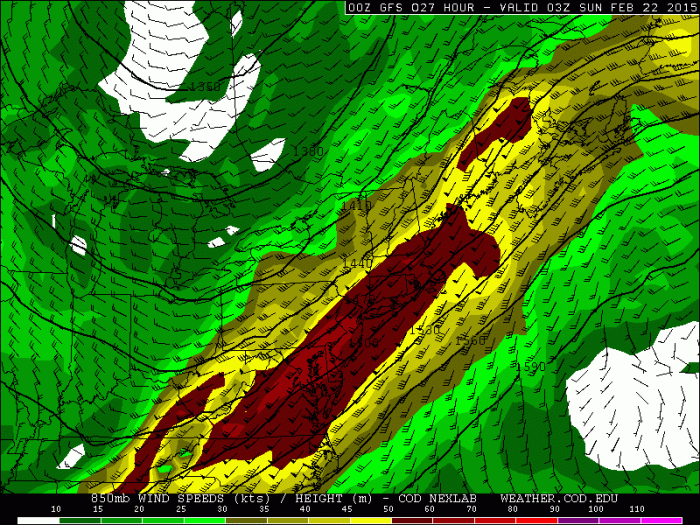 00z GFS showing 850 southwesterly jet greater than 50-60kt tomorrow evening.