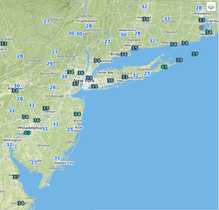 Low temperatures overnight in the Tri-State area