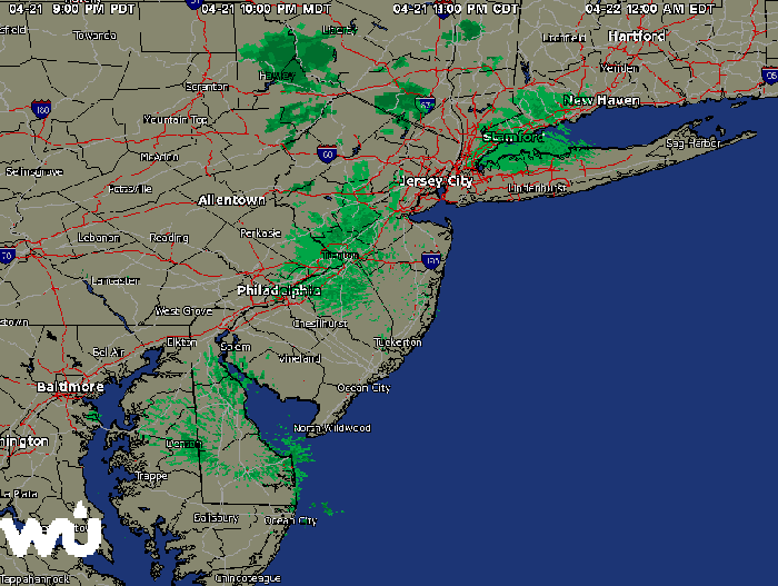 Line of showers and embedded thunderstorms moving through the area