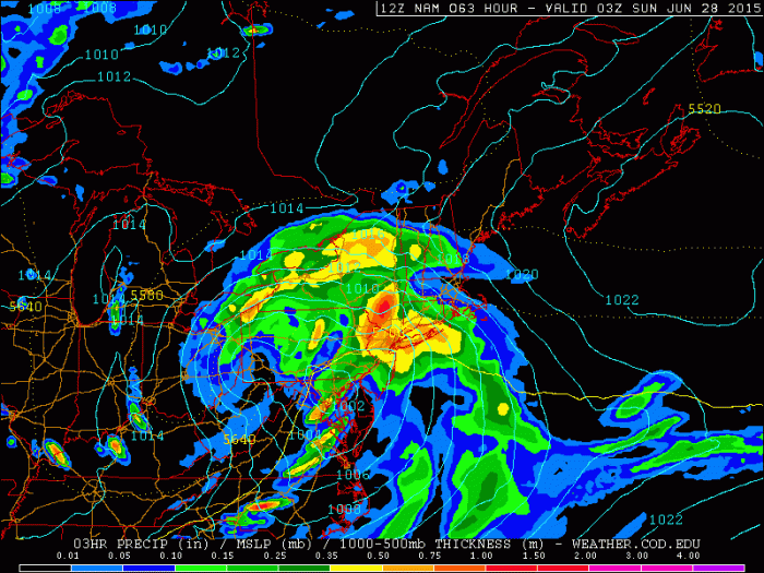 12z NAM model showing heavy rain over the Tri-state area Saturday night